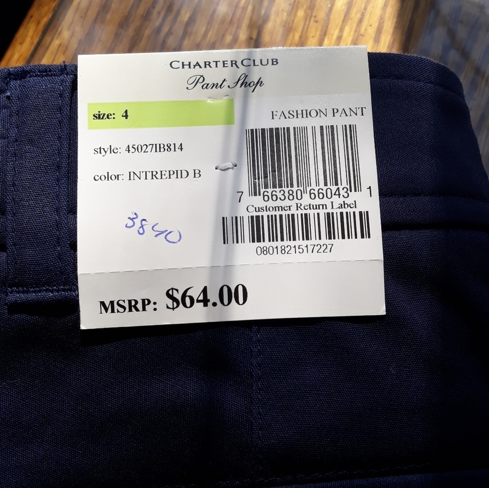 Charter Club Navy Blue cotton Dress Pants - Picture 4 of 7